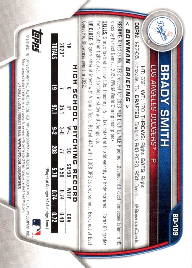 2023 Bowman Draft Brady Smith