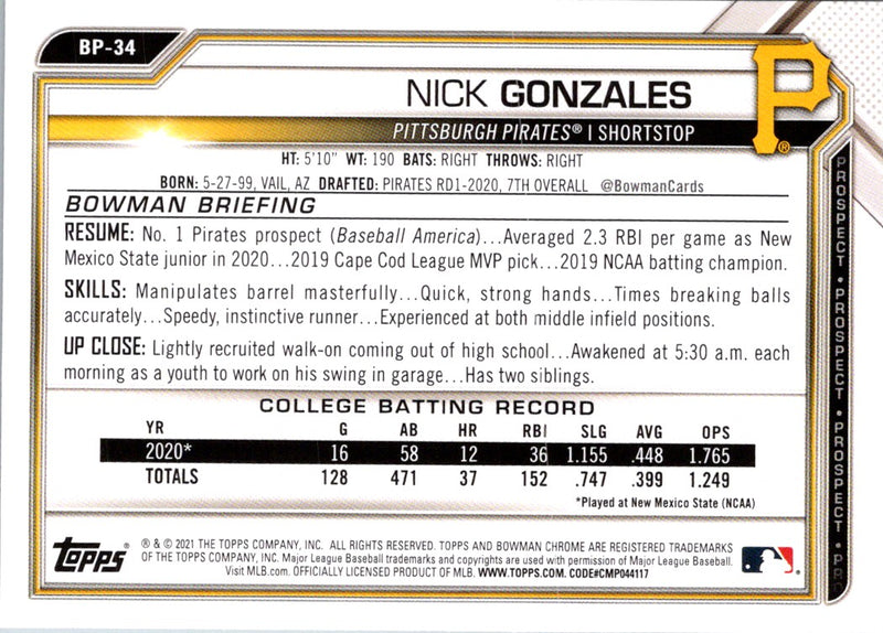 2021 Bowman Prospects Nick Gonzales