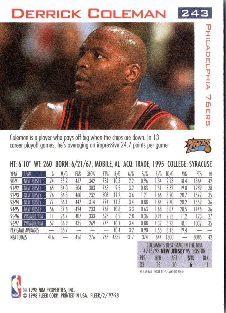 1997 Fleer Traditions Derrick Coleman