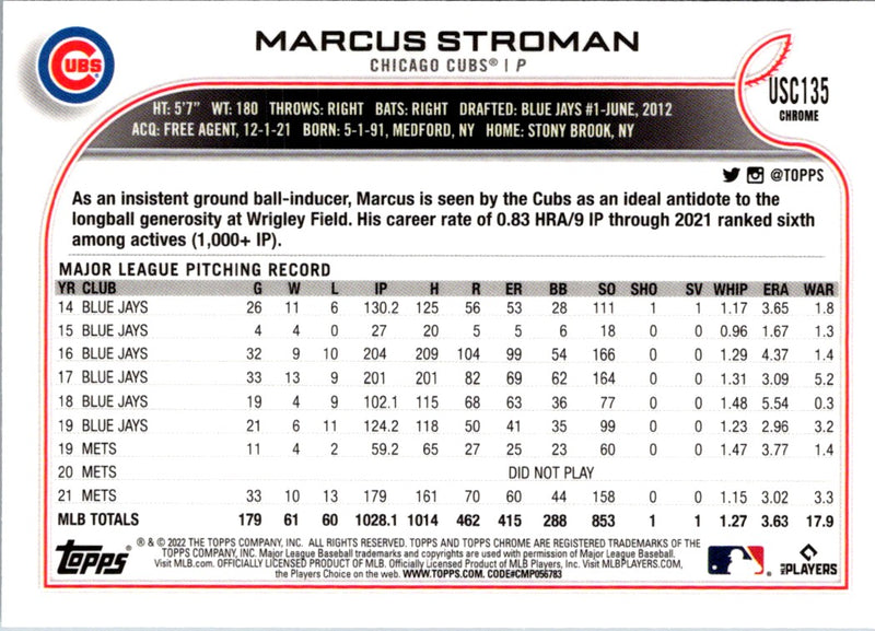 2022 Topps Chrome Update Marcus Stroman