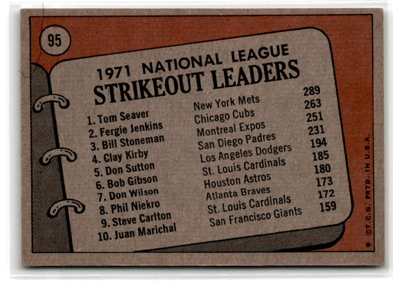 1972 Topps 1971 N.L. Strikeout Leaders - Tom Seaver/Fergie Jenkins/Bill Stoneman