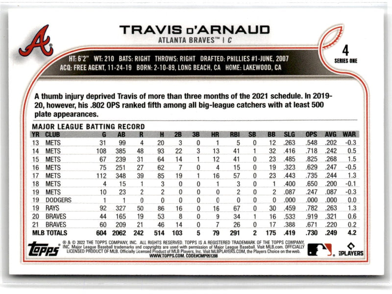 2022 Topps 1st Edition Travis d'Arnaud