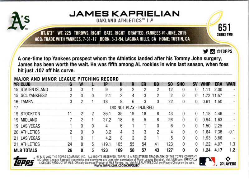 2022 Topps James Kaprielian