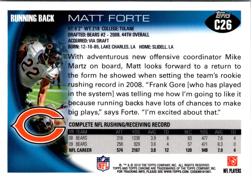 2010 Topps Chrome Matt Forte