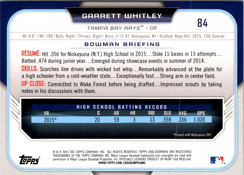 2015 Bowman Draft Picks & Prospects Garrett Whitley