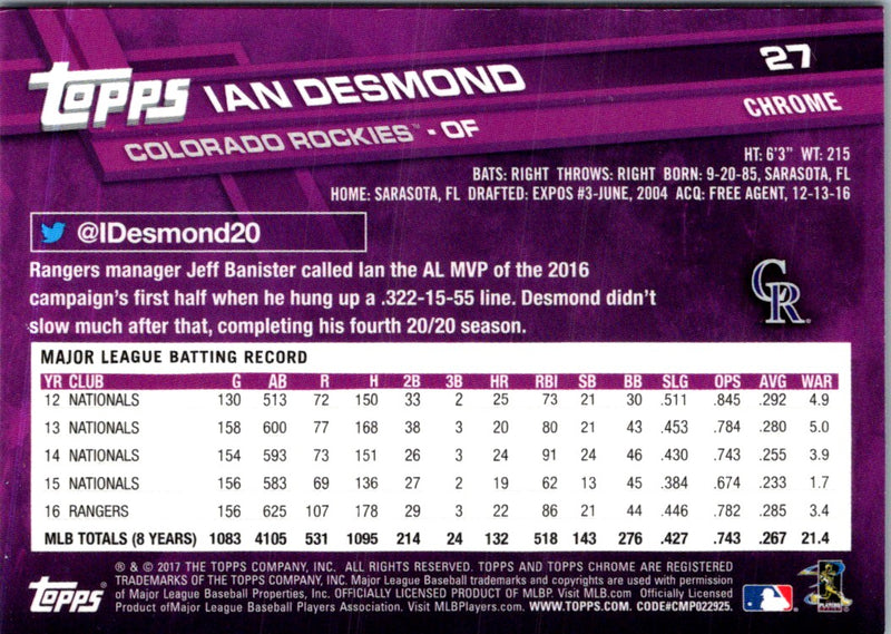 2017 Topps Chrome Ian Desmond