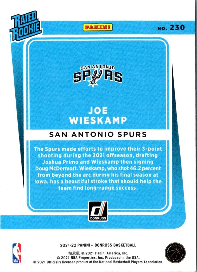 2021 Donruss Rated Rookies Joe Wieskamp