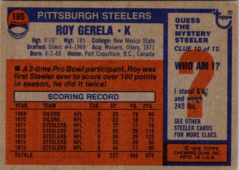 1976 Topps Roy Gerela