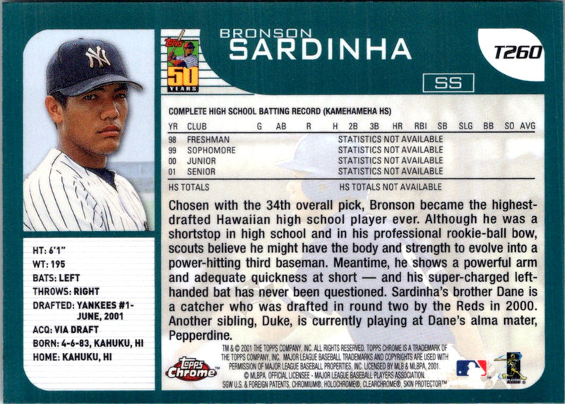 2001 Topps Traded & Rookies Bronson Sardinha