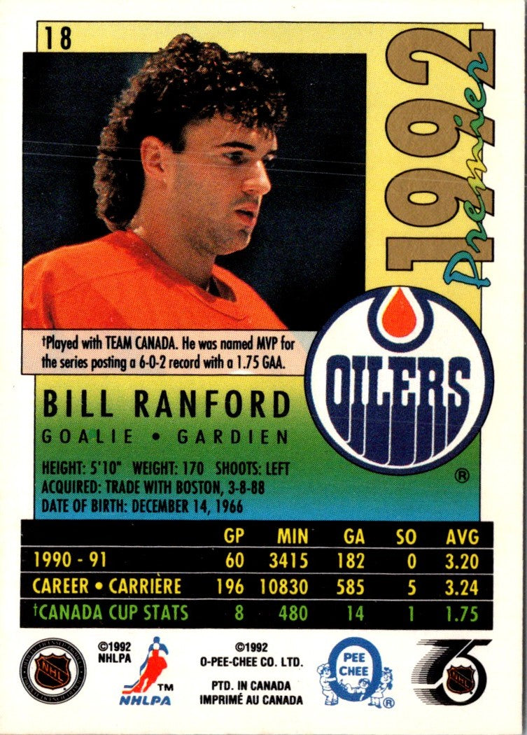 1991 O-Pee-Chee Premier Bill Ranford