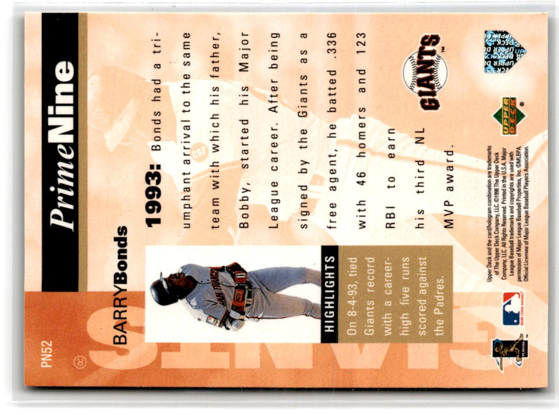 1998 Upper Deck Prime Nine Barry Bonds