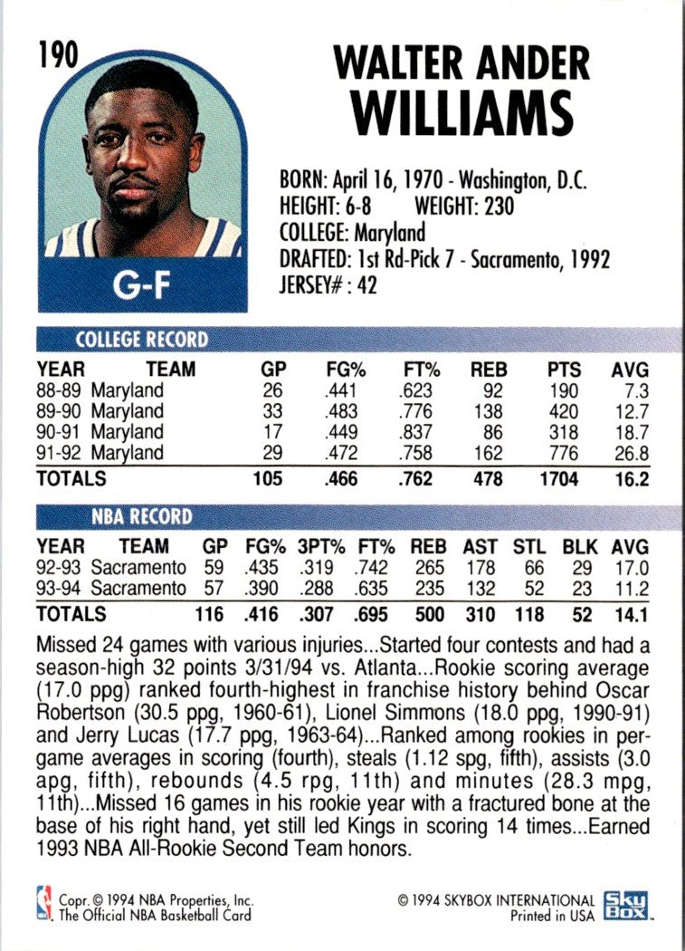 1994 Hoops Walt Williams