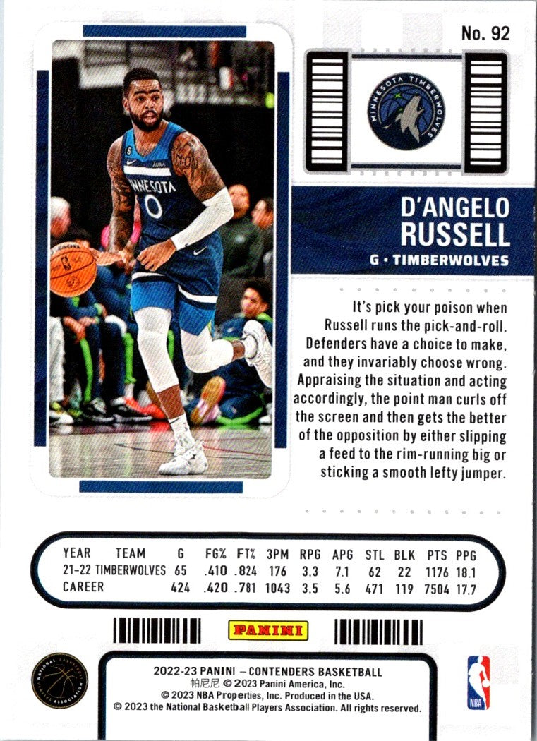 2022 Panini Contenders Season Ticket D'Angelo Russell