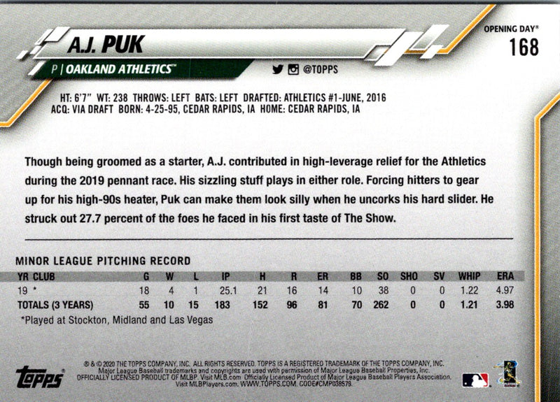 2020 Topps Opening Day A.J. Puk