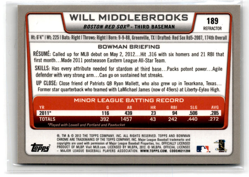 2012 Bowman Chrome Will Middlebrooks