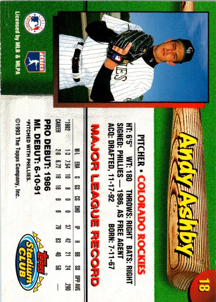 1993 Stadium Club Colorado Rockies Andy Ashby
