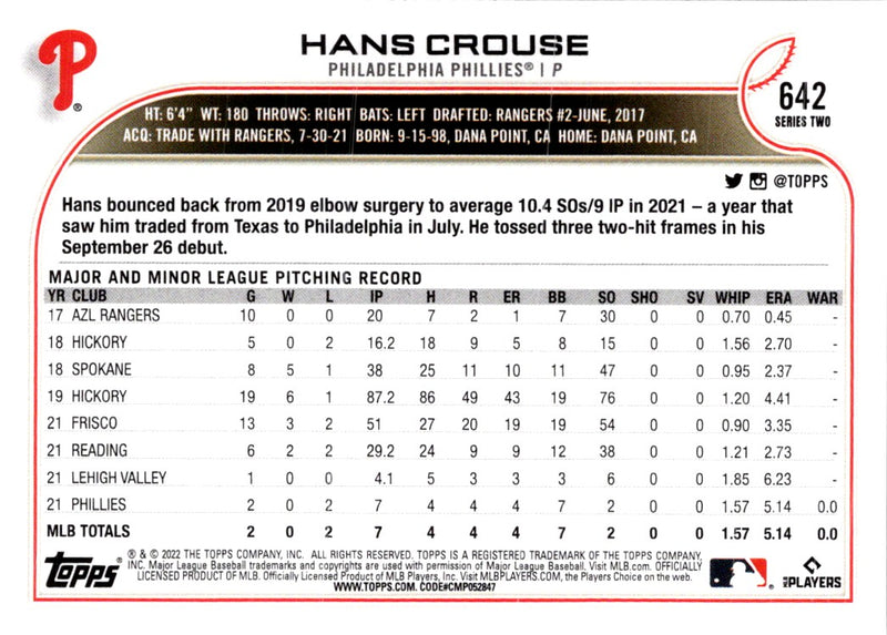 2022 Topps Hans Crouse