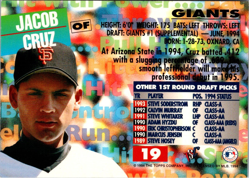 1994 Stadium Club Draft Picks Jacob Cruz