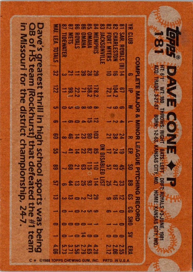 1988 Topps Dave Cone