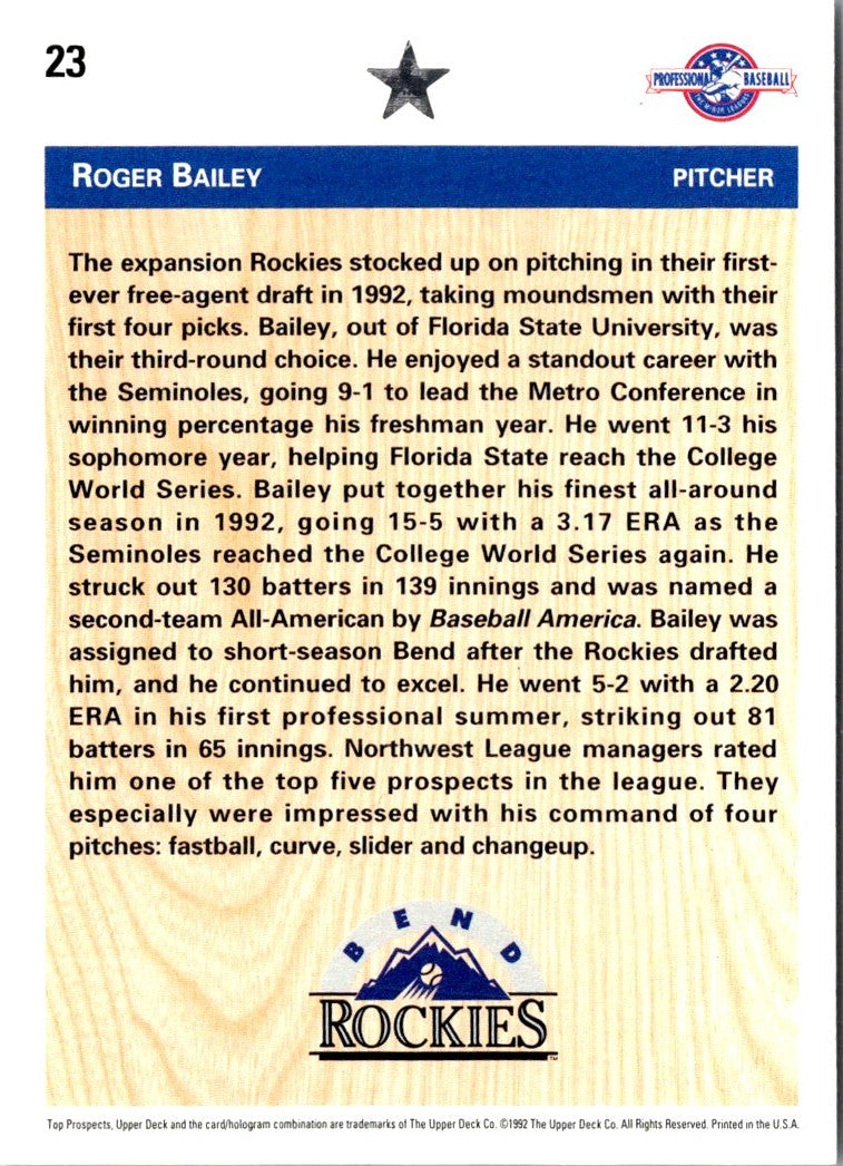 1992 Upper Deck Minors Roger Bailey