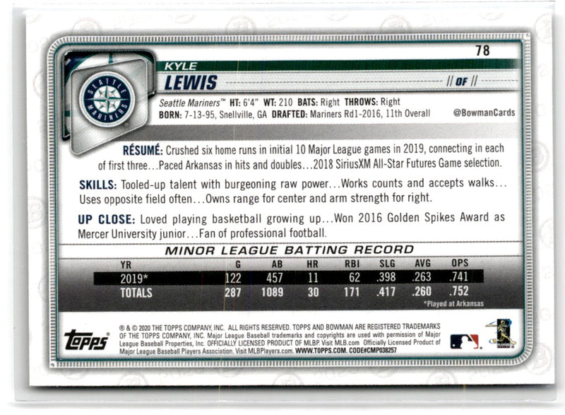 2020 Bowman Kyle Lewis