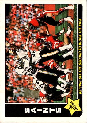 1985 Fleer Team Action Getting Off the Ground to Block the Kick (1985 Schedule) #54