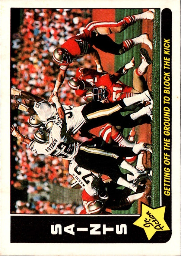 1985 Fleer Team Action Getting Off the Ground to Block the Kick (1985 Schedule) #54