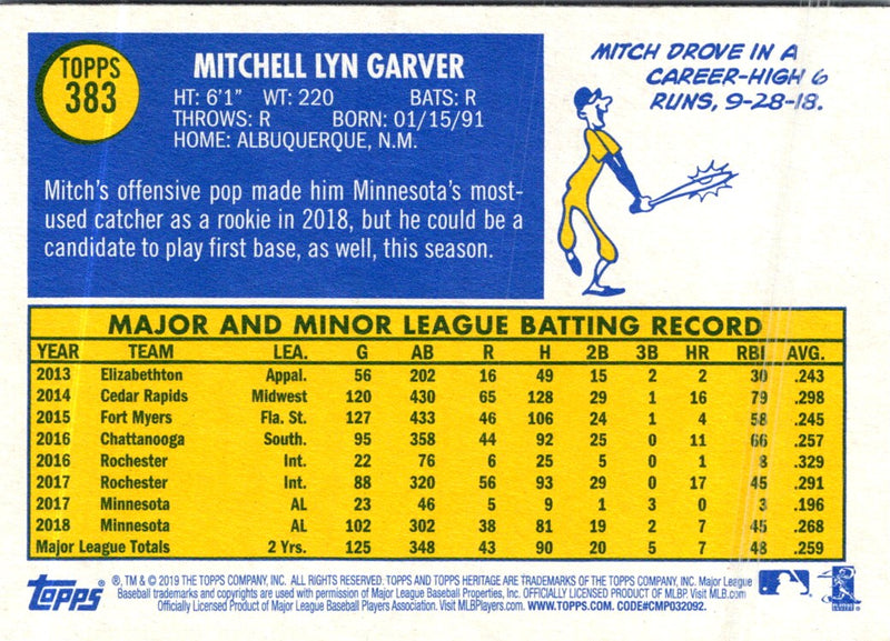 2019 Topps Heritage Mitch Garver