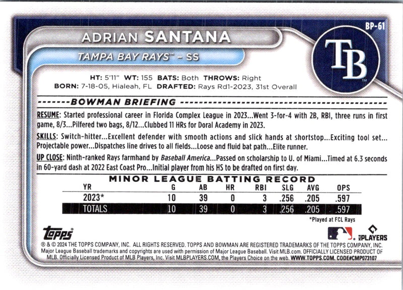 2024 Bowman Prospects Adrian Santana