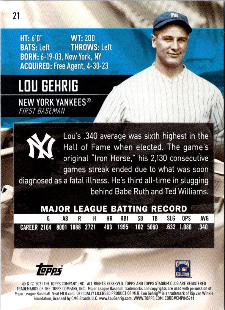 2021 Stadium Club Lou Gehrig