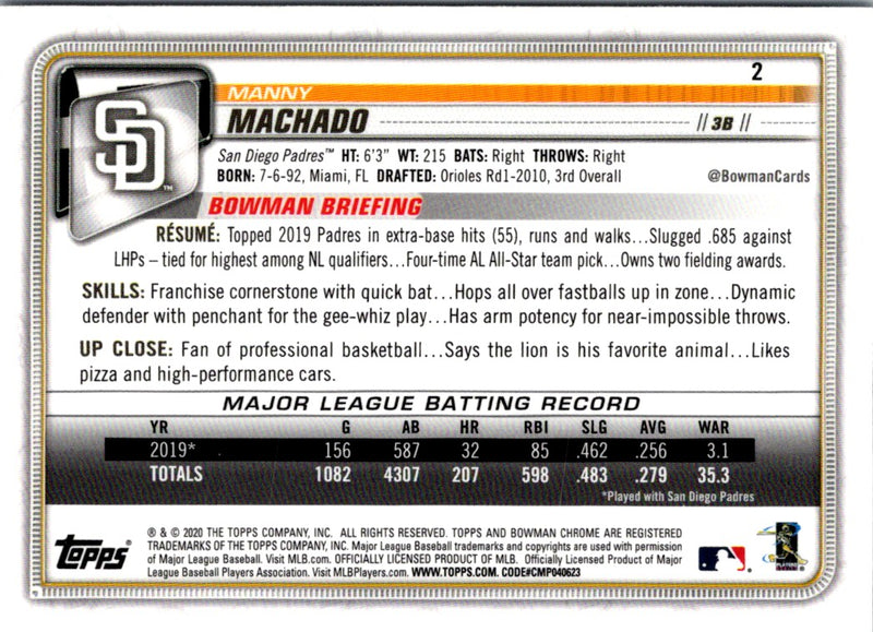 2020 Bowman Chrome Manny Machado