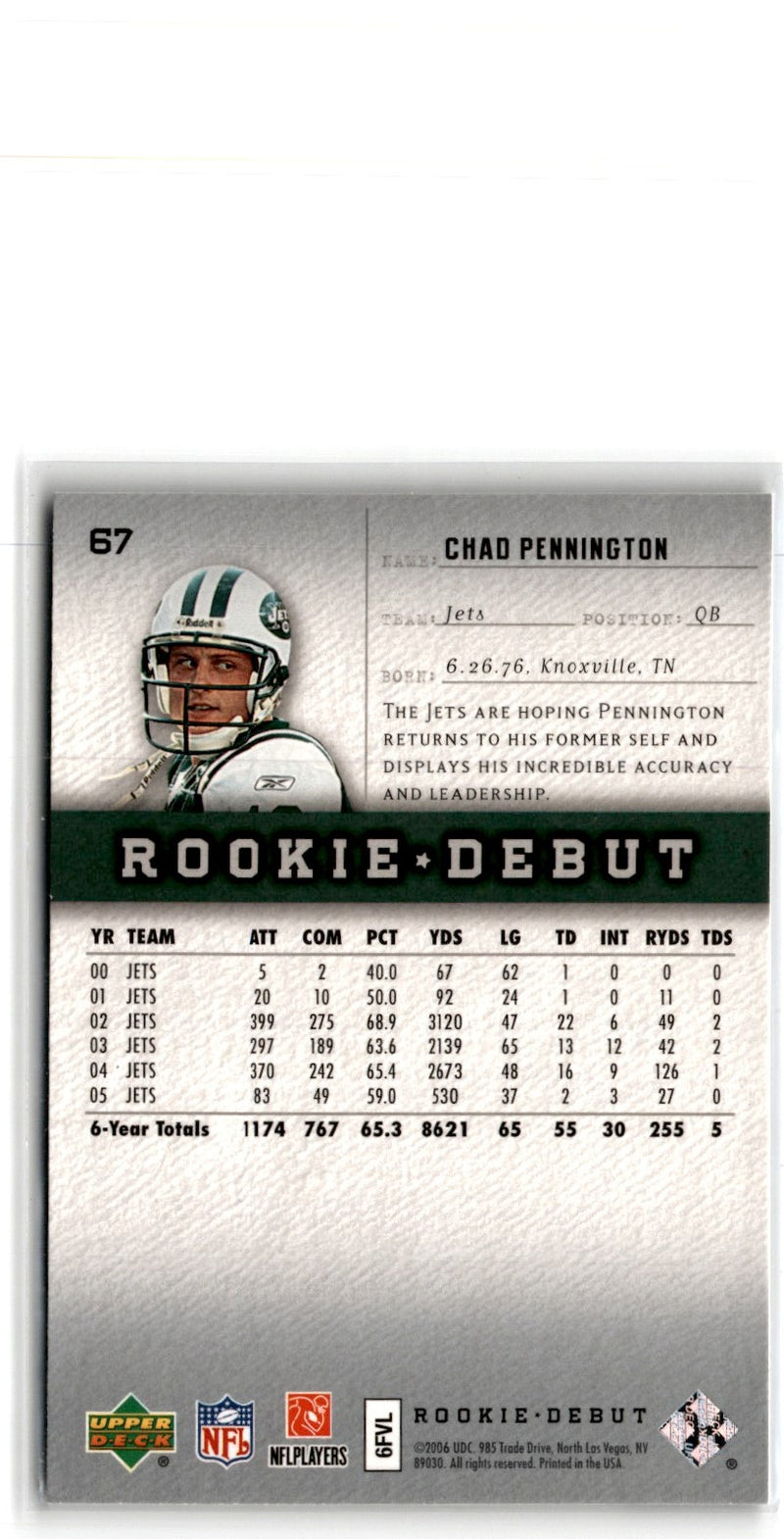 2006 Upper Deck Rookie Debut Chad Pennington