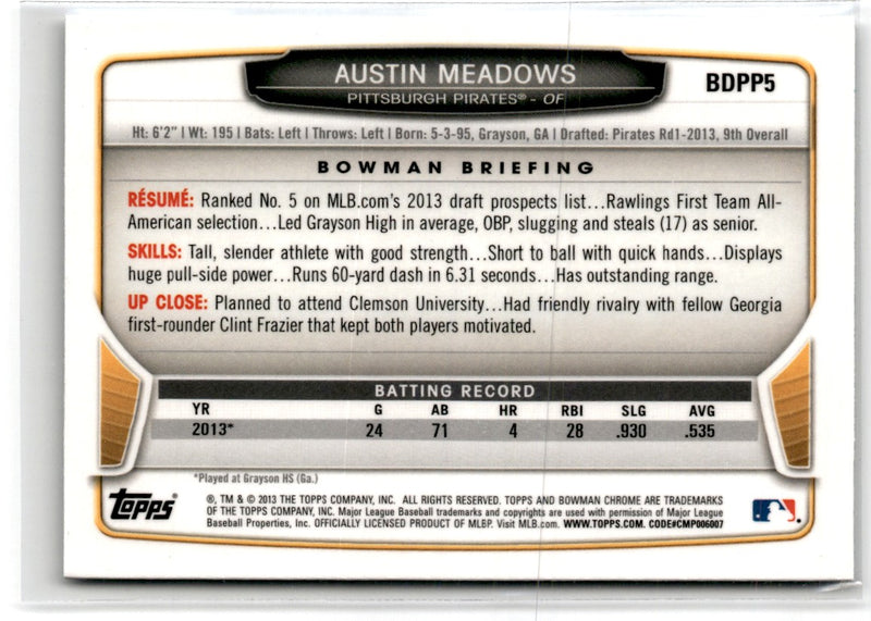 2013 Bowman Draft Picks & Prospects Chrome Austin Meadows