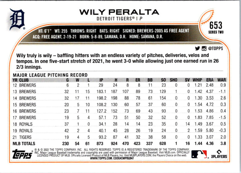 2022 Topps Wily Peralta