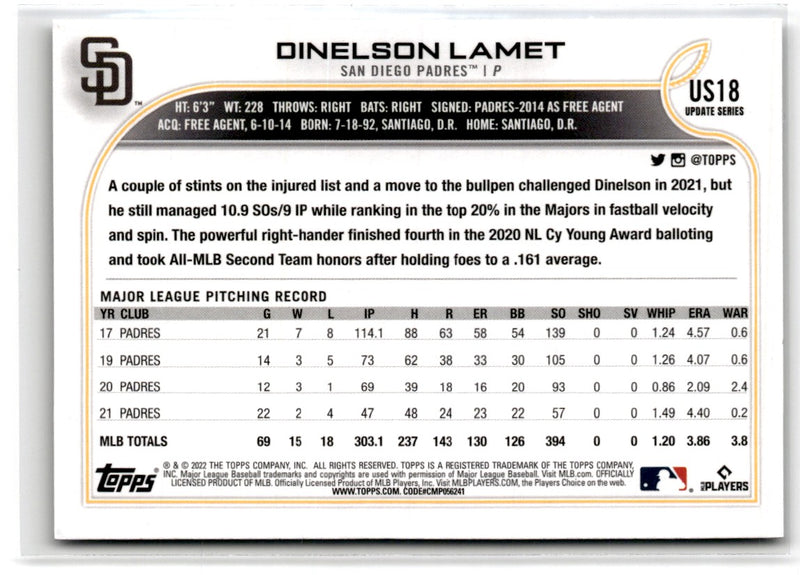 2022 Topps Update Dinelson Lamet