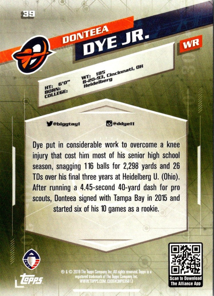 2019 Topps AAF Donteea Dye