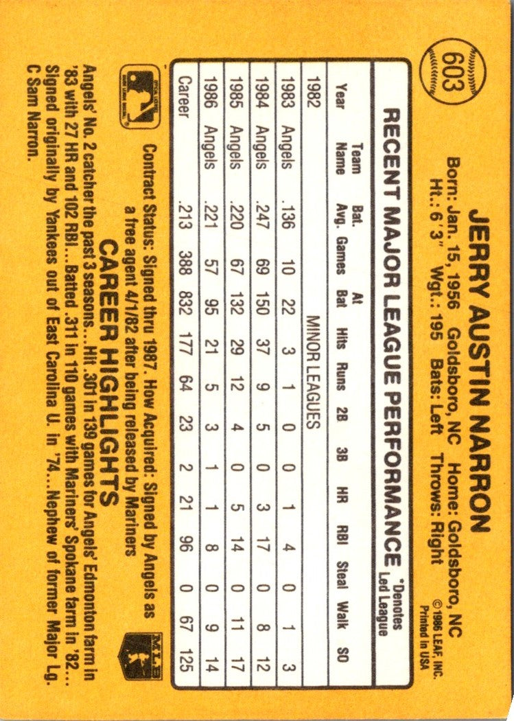 1987 Donruss Jerry Narron