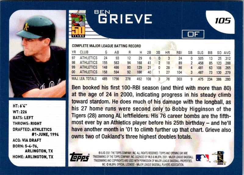 2001 Topps Opening Day Ben Grieve