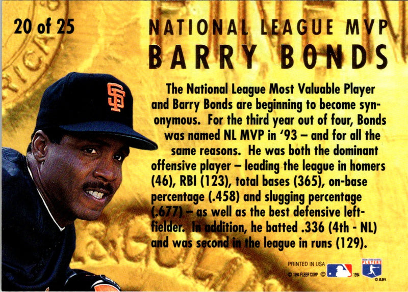 1994 Ultra Award Winners Barry Bonds