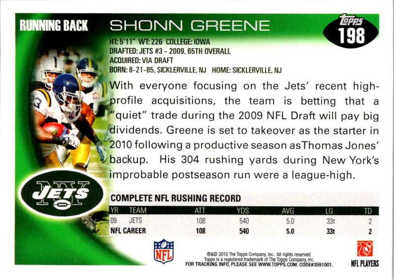 2010 Topps Shonn Greene