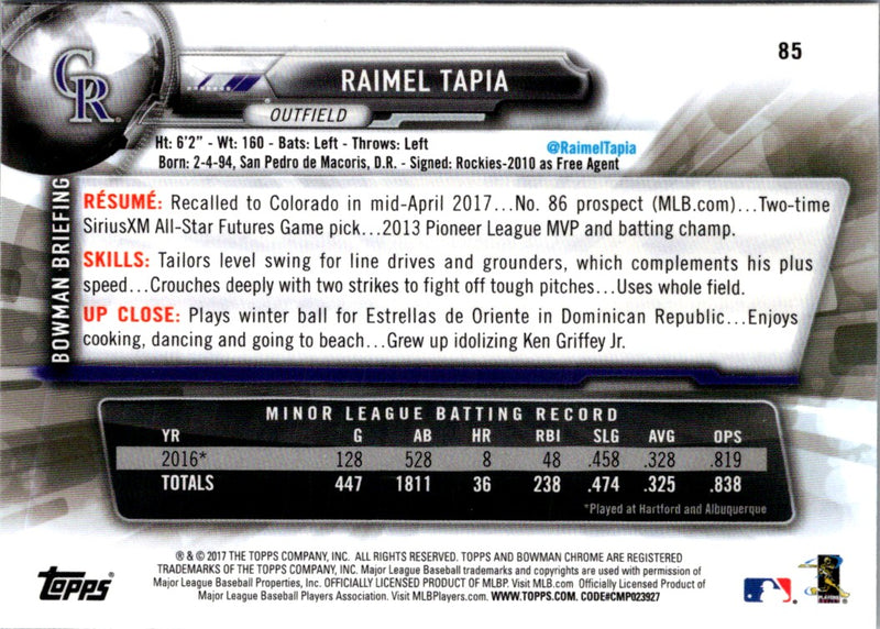 2017 Bowman Chrome Raimel Tapia