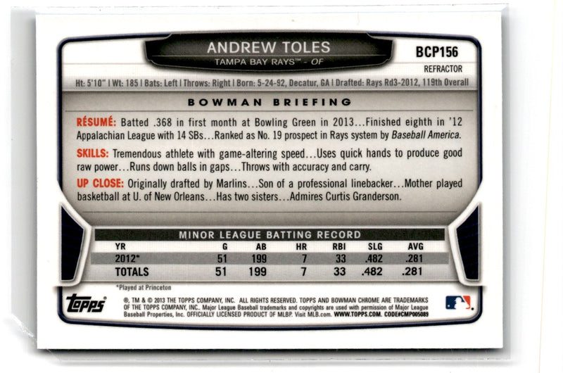 2013 Bowman Chrome Prospects Blue Wave Andrew Toles