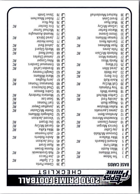 2010 Topps Checklist #NNO