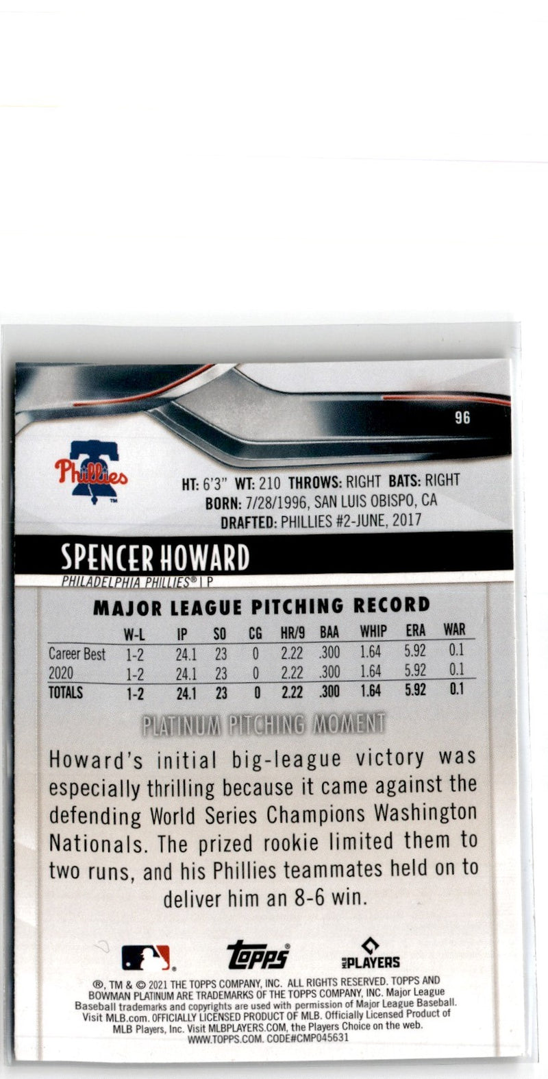 2021 Bowman Platinum Spencer Howard