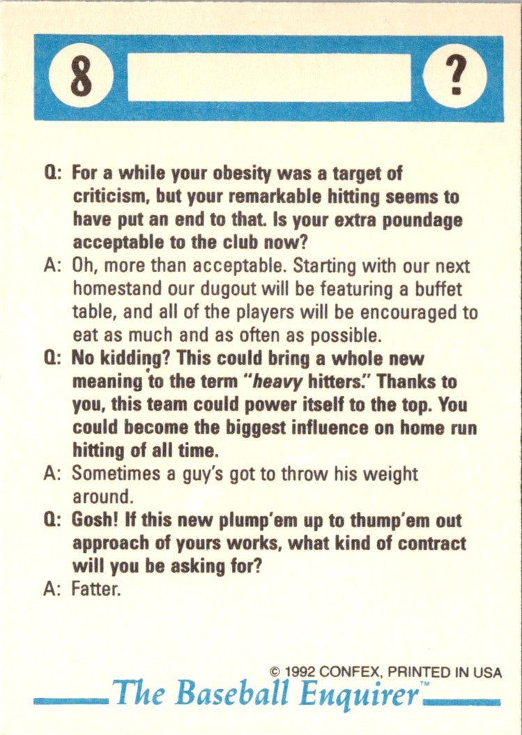 1992 Confex Baseball Enquirer Cecil Fielder
