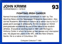 1990 Collegiate Collection Notre Dame John Krimm #93