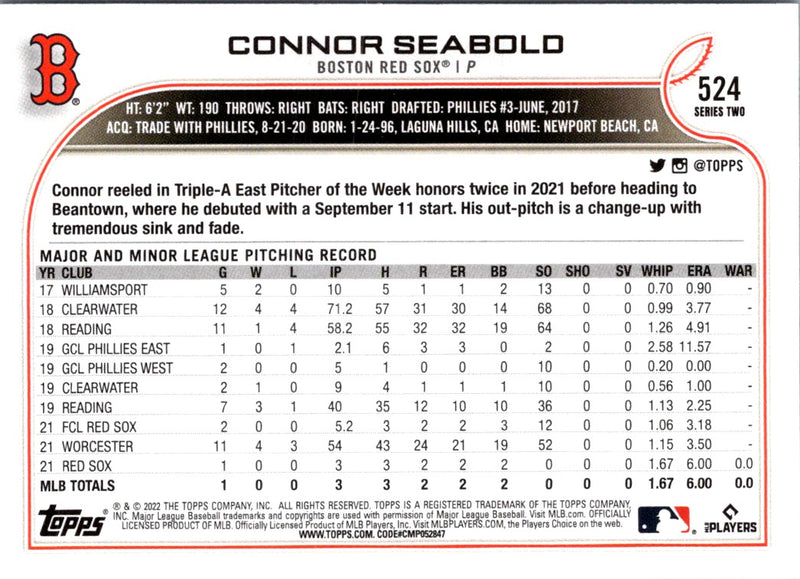 2022 Topps Connor Seabold