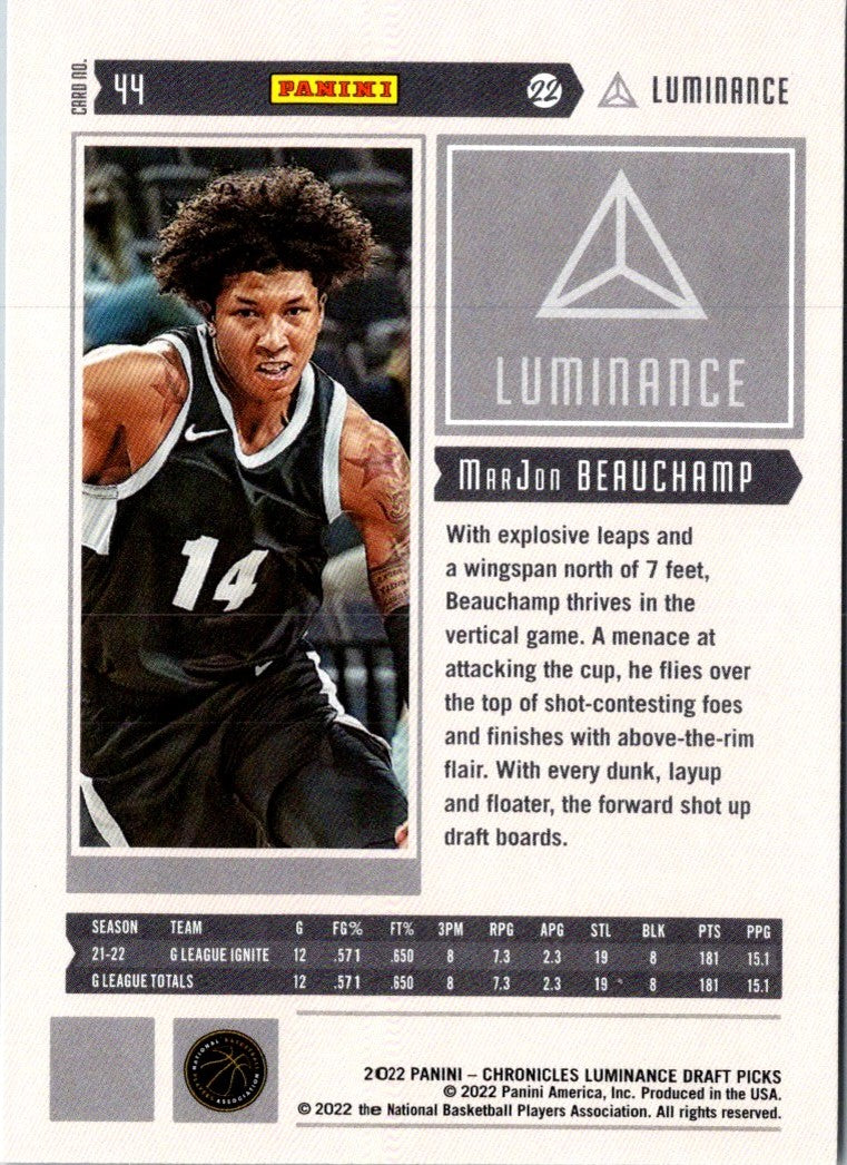 2022 Panini Chronicles Draft Picks Luminance MarJon Beauchamp