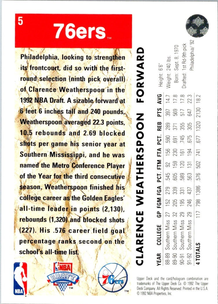 1992 Upper Deck Clarence Weatherspoon