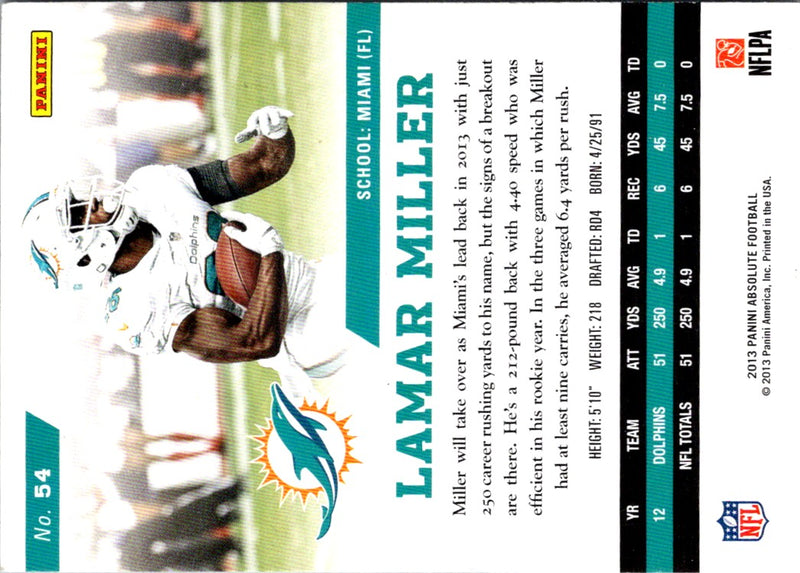 2013 Panini Absolute Spectrum Blue Lamar Miller